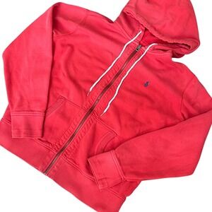 Polo Ralph Lauren Hoodie Vintage Men's Large Red Full Zip Up‎ Sweatshirt Pockets